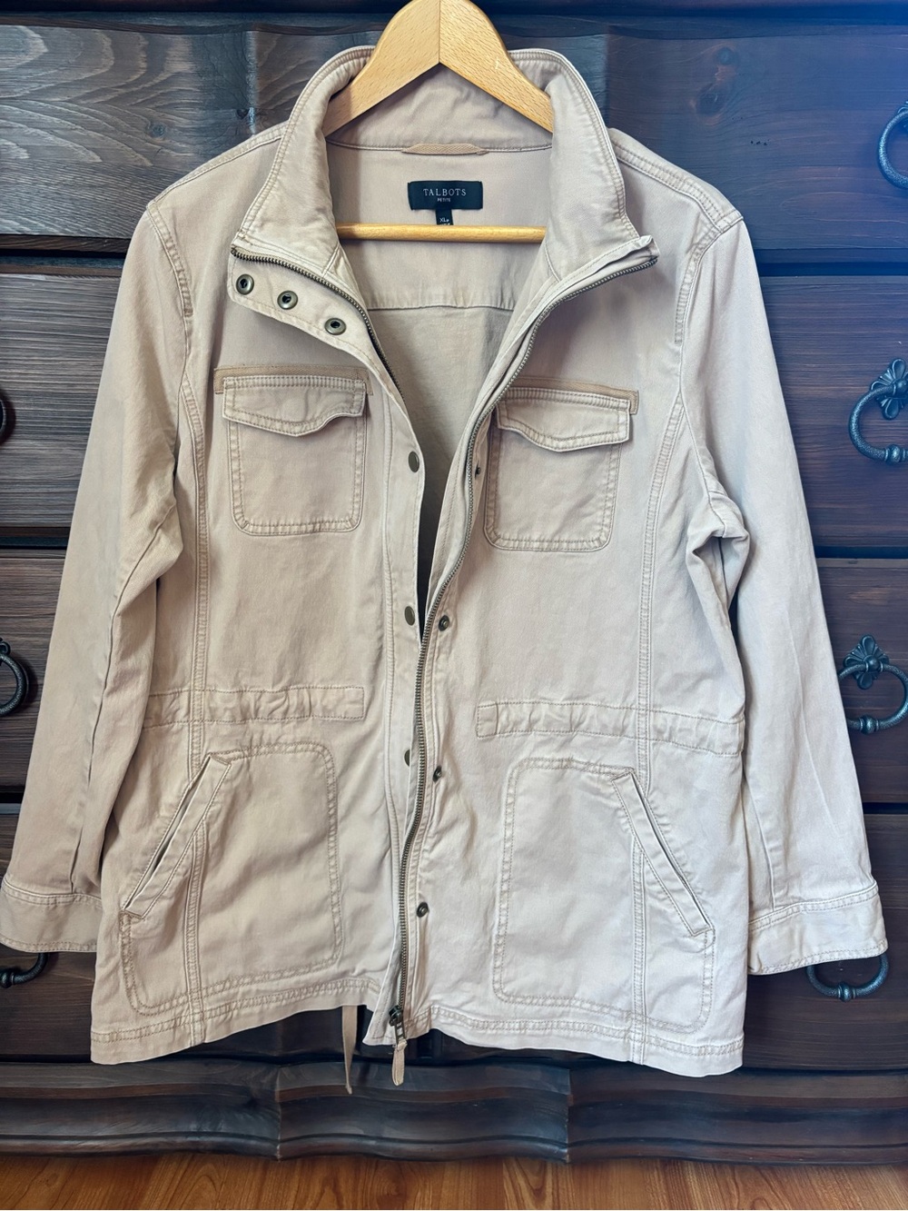 Talbots Women’s Twill Field Utility Jacket, Beige / Khaki, Size XL Petite